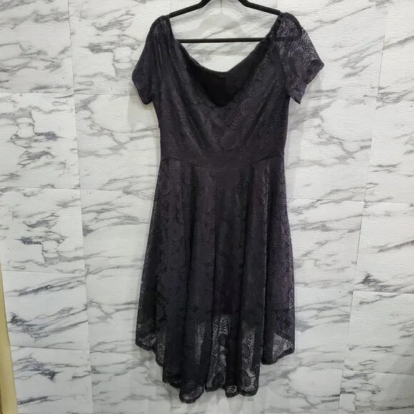 MllesReve Cocktail Party Dress Women Size XL Black Vintage Floral Lace Hi Low - Picture 5 of 11